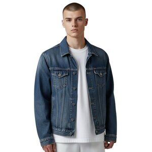 Allsaints Mens Cotton Colbert Blue Denim Trucker Jacket - Size S